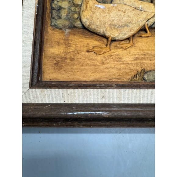 Vintage Framed Relief Carving Of Farmer & Geese In Countryside Scene rectangle - Picture 5 of 9